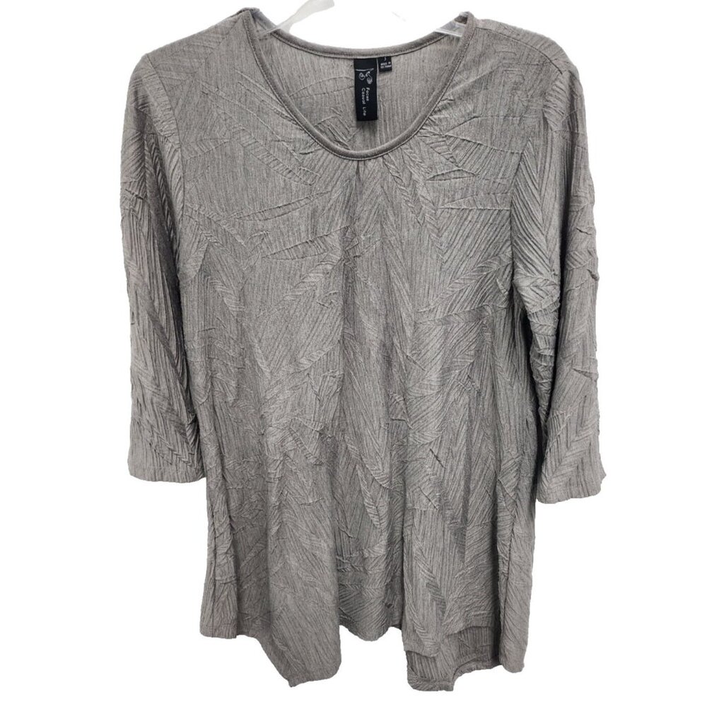 Focus Womens Lagenlook Tunic Top Small Olive‎ Green Asymmetric Textured Casual